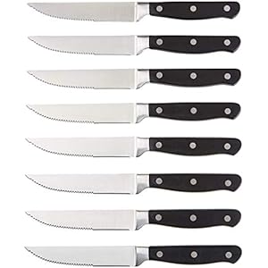Amazon Fundamentals 8-Piece Kitchen Steak Knife Set, Black