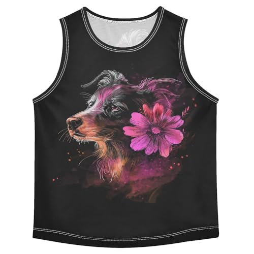 Boys Tank Top Shirts Dog Print Colorful Flower Sleeveless T-Shirts Crew Neck for Kids Clothing Children