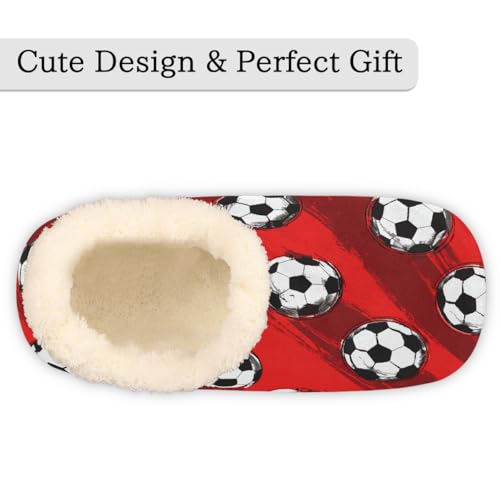 Cute Sport Soccer Balls Red Slippers for Women Slipper Socks Soft Fuzzy House Slippers Shoes for Indoor Bedroom, Winter Cozy Christmas Gifts3