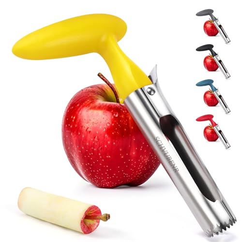 SCHVUBENR Premium Apple Corer Tool - Easy to Use and Clean - Sturdy Apple Core Remover with Sharp Serrature - Stainless Steel Corers for Apple and Pear - Core Fruits with Ease(Yellow)