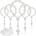 30 Mini Rosarios Cuentas de Rosario de Bautismo Recuerdos de Bautizo Rosarios de Bautismo de Dedo de Color Marfil Acrílico Perlas de Imitación con Bolsa de Organza para Bautizo Boda (Plata)