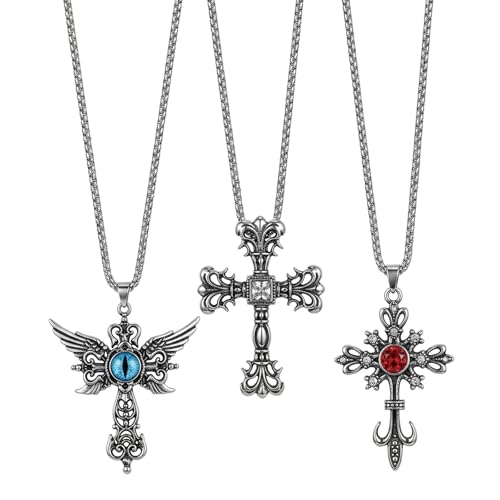 Image of Cross Chain Gothic Jewellery Set, Punk Style Cross Necklace for Men, 3PCS Accessories for Alternative Fashion Enthusiasts, Unisex Gothic Jewelry for Concerts and Daily Wear