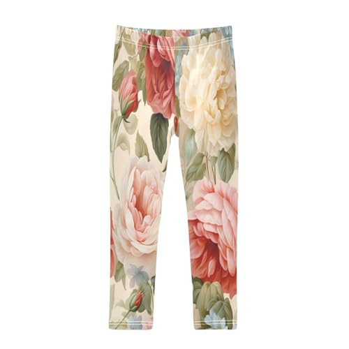 Bolaz Toddler Girls Leggings Printed Yoga Pants Leggings Yellow Pink Rose for Kids