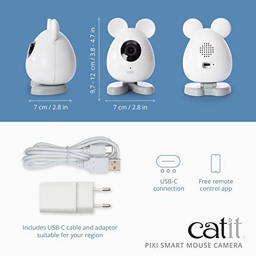 Image of Catit PIXI Smart Mouse Pet Camera - App-Controlled 360 Camera for Cats with Night Vision, 2-Way Audio & Motion Detection - Record & Monitor Your Cat