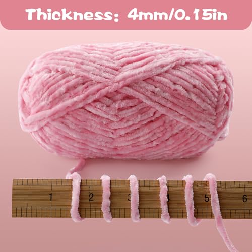 Image of 4 Skeins Soft Chunky Chenille Yarn, Plush Velvet Yarn for Hand Knitting and Crocheting, Fluffy Yarn for Crochet Blankets, Scarves, Hats(4x3.5oz, 4x131.2yds) (Rainbow Color)