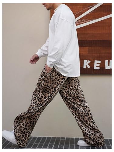 OYOANGLE Men's Leopard Print Drawstring Waist Pants Cheetah Straight Leg Trousers Streetwear4