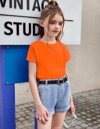 Image of Arshiner Girls Shirt Crop Tops Short Sleeve Summer Drop Shoulder Batwing Sleeve Crewneck Loose T Shirt Tee