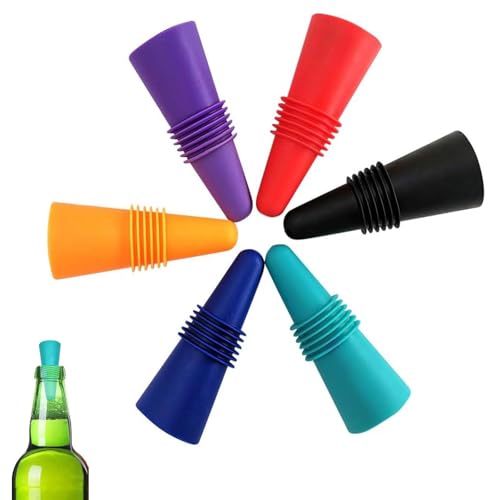 MtnLaur Tapon Botella Vino 6pzs, Tapones para Botellas De Vino, Reutilizable Antiderrames Tapón Vino, para Conservar el Vino Fresco (Multicolor)