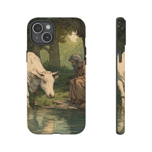 Coque iPhone 15 Plus Riverbank rigide mate avec motif vache et barbe design original