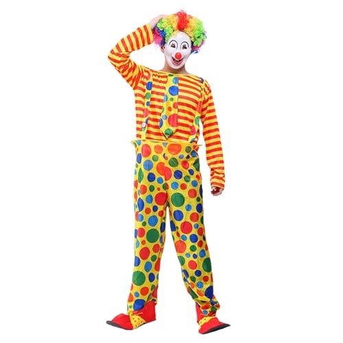 RUMAOZIA Juego completo de disfraz de payaso para adultos, incluye peluca, máscara, chaqueta, pantalón y camisa con pajarita para carnaval, Halloween, circo