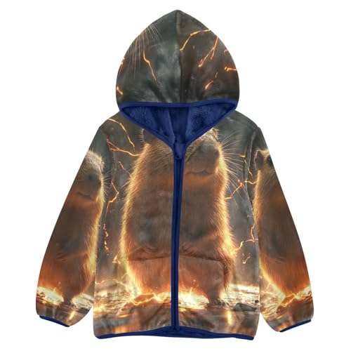 Glowing Capybara with Sparks Toddler Fleece Jacket Girl Boys Hooded Fleece Jacket Coat Warm Outwear Zip-up 3-10T