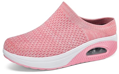 ChayChax Womens Slip-On Orthopedic Mule Sneakers with Air Cushion Casual Wedge Backless Walking Shoes with Arch Support