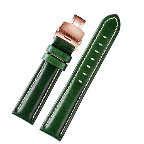 Bracelet montre cuir vert 16 mm | Solution confort boucle papillon