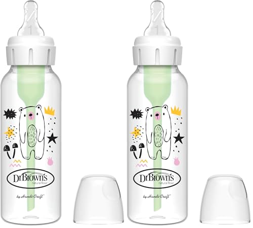 Dr. Brown’s Biberón Anticólicos de Boca Estrecha Options+ Oso 250 ml - Sistema Patentado con Ventilación Interna - Tetina Nivel 1 de Flujo Lento +0 Meses - Silicona Médica y Polipropileno Sin BPA