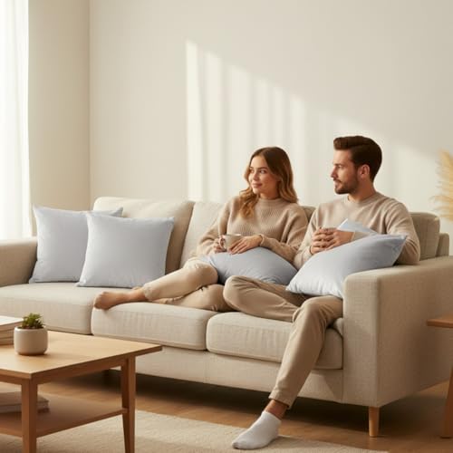 Image of HOMEMONDE Velvet Cushion Covers Set of 5-20x20 Inch Decorative Pillow Cover for Sofa, Couch, Chair, White