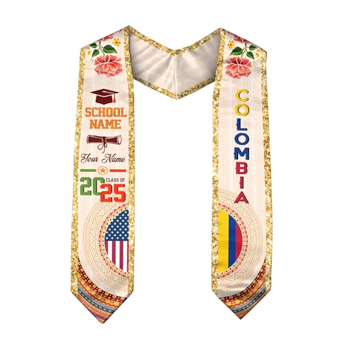 Custom Colombian Graduation Sash, Colombia Graduation Stole Customize, Colombian American Flag Graduation Sash 2025 3