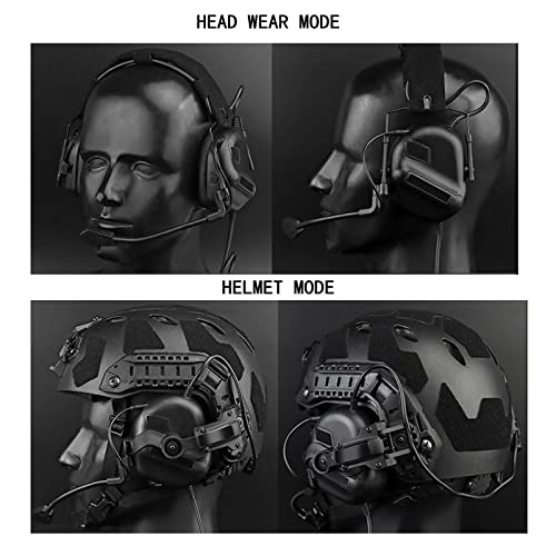 Hdlsina Helmet-Type Tactical Headset + With U94 Ptt 2Pin With Arc Rail Adapter Compatible Ops-Core Fast Helmet Ach Helmet Mich Helmet For Airsoft Hunting Shooting (Black) #TOP2
