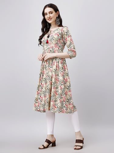Image of OBF Women's Rayon Printed Anarkali Kurti Multicolour