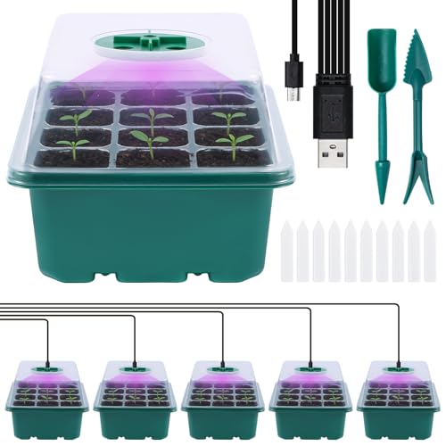 ATEUNJLR Kit de iniciación de semillas con luces de cultivo y cúpulas de humedad de 3.9 pulgadas, bandejas de germinación de 72 celdas, LED ajustable de espectro completo, sistema de inicio de plantas