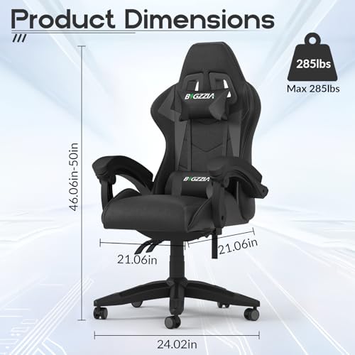 Racingreat Ergonomic Gaming Chair with Adjustable Height, Reclining Feature, Headrest, and Lumbar Support for Adults (Basics, Black) - Image 4
