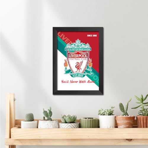 Image of TenorArts Liverpool Football Club Poster Logo Tagline Laminated Photo Frame Painting with Matt Finish Black Textures(12 inches x 9inches)
