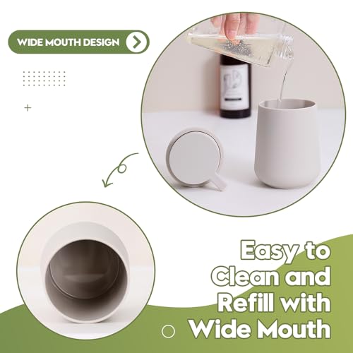 Image of YAUKPH Matte Beige Liquid Hand Soap Dispenser Plastic 11 oz - Modern Minimalist Style for Bathroom & Kitchen Countertop Refillable