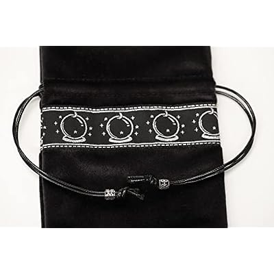 Altar Tarot Cloth Embroidery Crystal Ball Pattern Tablecloth Astrology Tarot Divination Cards with Tarot Pouch (Black(Silver Lace))