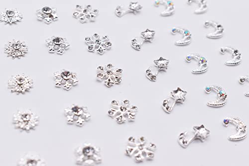 Lifoost 30Pcs Stars Moons Nail Charms With Rhinestones Silver Snowflakes Nails Charms For Nail Art 3D Women Nail Jewelrys #TOP7