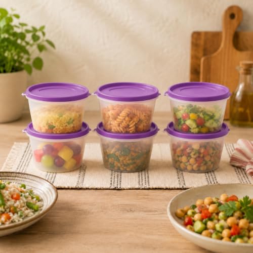 Image of Cutting EDGE Nesterware 750ml Stackable Food Container (Set of 6, Purple) | BPA-free plastic, stackable design, leak-proof, kitchen storage, pantry, fridge, meal prep, reusable, travel use