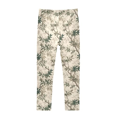 senya Girls Printed Leggings Yoga Pants Green Leaf Pattern for Kids in 4t to 10 Years, 4T
