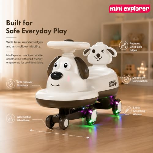 Image of MiniExplorer Twisting Swing Magic Car for Kids, Boys & Girls Age 1-5, White | Wiggle Ride On Car, Silent Wheels, Anti-Rollover Design, Shockproof Ride On