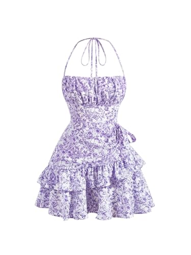 Image of Floerns Women's Floral Halter Ruffle Tiered Cute Summer Mini Dress Milkmaid Vacation Sundress