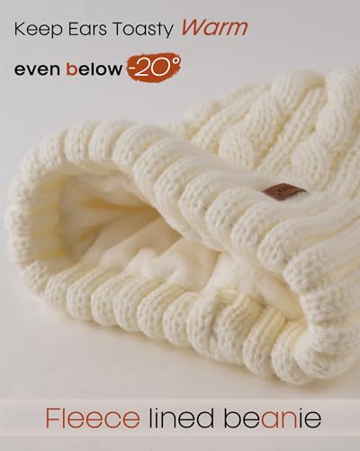 FURTALK Winter Beanie Knit Hat for Women Warm Fleece Lined with Faux Fur Pom Poms Womens Thick Ski Hats Knitted Skull Cap