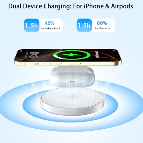 Image of Magnetic iPhone Wireless Charger,10FT Fast Charging Apple Mag Safe Charger Wireless Charging Pad for iPhone Air /17 Pro Max /16 Pro /16 Plus /15 Pro /14 /13 /12 /11 /AirPods 3 /Pro 3 /2 Phone Mag safe Charge Pad