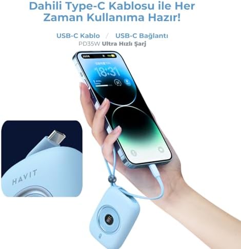 Resim Havit PB5214 PD35W Type-C Kablo 10.000 mAh Powerbank (Pembe) 