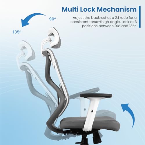 Vergo Transform Prime Ergonomic High Back Mesh Office Chair | Adjustable Lumbar, Headrest, 2D Armrests, Multi Tilt Lock Recline Mechanism, Metal... - Image 5