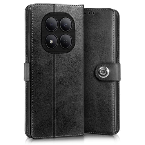 Image of WOW IMAGINE Shock Proof Flip Cover Back Case for Mi Redmi Note 15 5G 2025 | Poco M8 5G (Magnetic Button Flip Case | Wallet Pockets & Stand | Leather Finish | Haze Black)