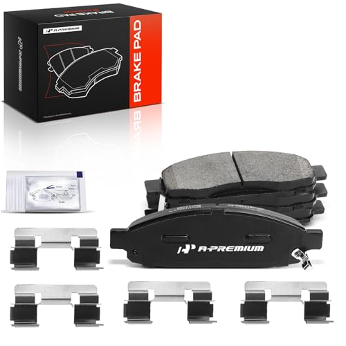 Image of A-Premium Front Ceramic Brake Pads Compatible with Infiniti & Nissan | for Infiniti and Nissan Models - Armada 2005-2006, Pathfinder Armada 2004, Titan 2004-2007, QX56 2004-2006, with Hardware