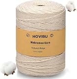 HOVIBU Filato macramè di alta qualità, beige, 3 mm x 300 m, filato di cotone naturale, filo di cotone per fai da te, fai da te, lavori a maglia, boho, decorazione da parete, soggiorno, balcone