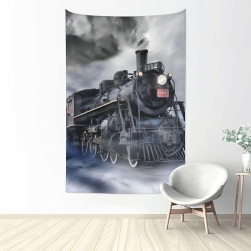 Tapisserie murale esthétique train à vapeur grand format 152x101 déco vintage