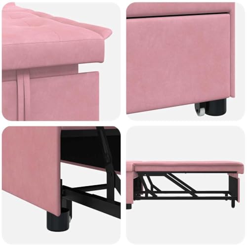 Sofá plegable con función de dormir rosa de terciopelo y madera estable 8
