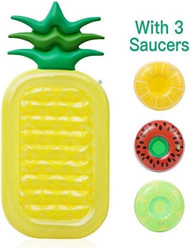 Lumiparty Inflatable Pineapple Pool Float Raft Swimming Pool Inflatable Float Toy Floatie Lounge Toy for Adults & Kids( with 3 Drink Holders) (Pineapple)