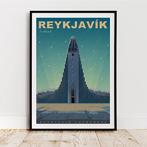 Gaeaverse Iceland Reykjavik Cathedral Hallgrimskirkja World City Landscape Paintings Vintage Travel Poster Retro Wall Stickers Art Print Painting Home Decoration (12X18 Inch) #TOP2