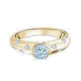 Pierre semi-lunette aigue-marine avec bague en or 9 carats solitaire empilable simulé diamant (Or jaune, 54)