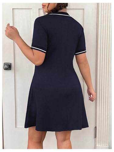 Image of RoseSeek Women's Plus Size Football Jersey Dress Collared Golf Tennis Dress Button Front A Line Streetwear Dresses
