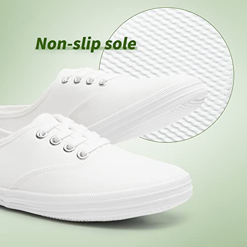 TUOPIN Womens White Canvas Sneakers Low Top Lace-up Canvas Shoes Lightweight Casual Tennis Shoes4