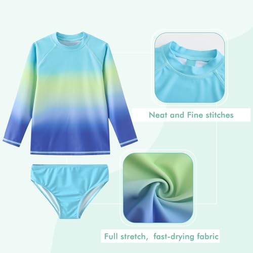 Image of Girls Two Piece Rash Guard Swimsuits Set Long Sleeve Bathing Suit with UPF 50+ Sun Protection Kids Sunsuits Swimwear Set
