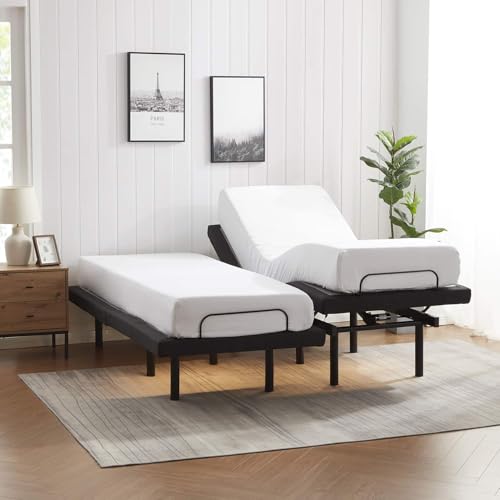 Image of Nestl 2nd Gen Split King Adjustable Bed Frame with Massage and Wireless Remote, Electric Base with Head and Foot Incline, Zero Gravity, USB Ports, Under Bed LED, No Box Spring Needed