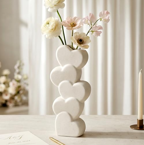 White Ceramic Flower Vases Table Decor Heart Shaped Vase Centerpiece