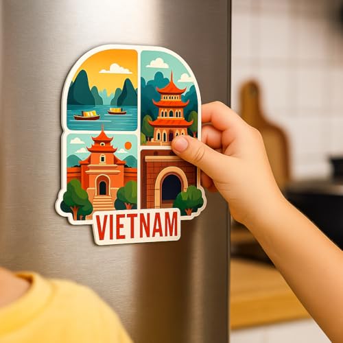 Image of Naxon Vietnam Country Theme Souvenir Wooden Refrigerator Stylish Fridge Magnet - Fridge Decoration Magnet for Kitchen & Home Decor | Perfect Souvenir Gift | Size 3x3 Inches | Pack of 1